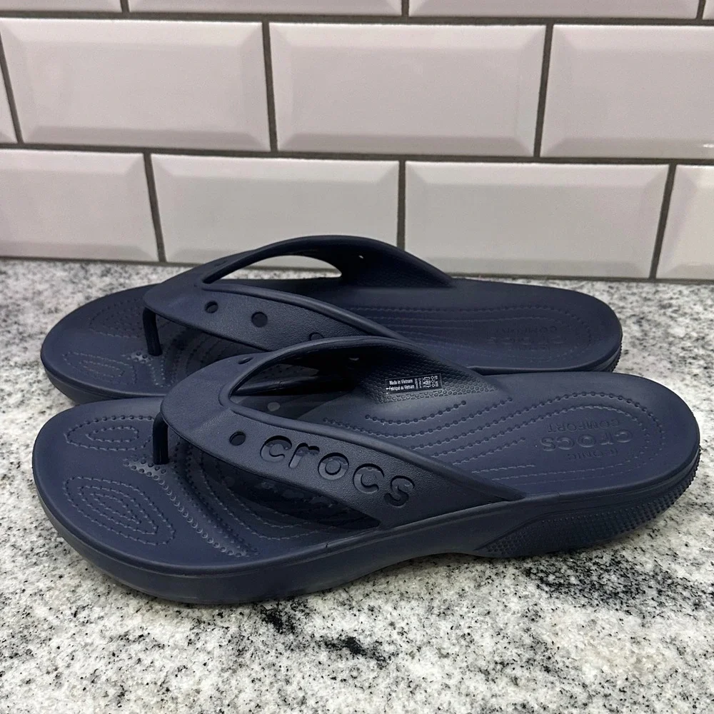 Crocs Mens‎ M 10/W 12 Navy Blue Comfort Flip Flops Sandals Shoes